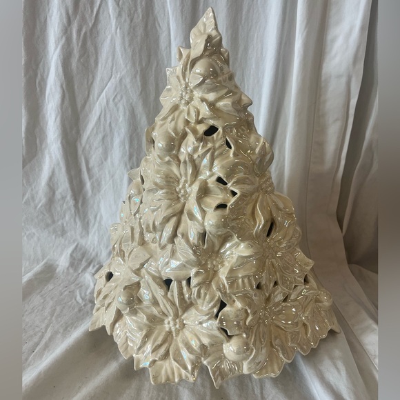 Ceramic pointsettia tree in mother of pearl 15 in high - Picture 1 of 2